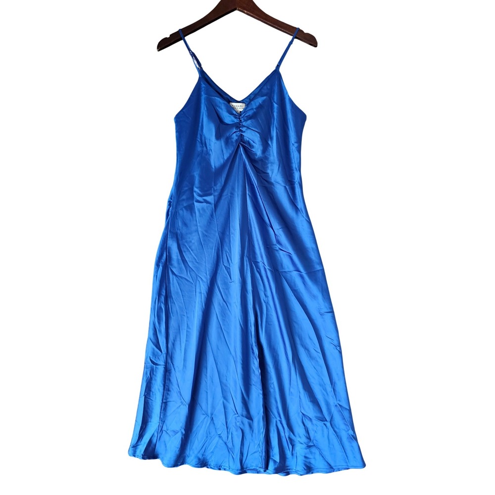Tahari Arthur S. Levine Royal‎ Blue Satin Slip Midi Cocktail Party Y2K Dress M